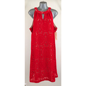 New Tacera sz L Shift Dress red lined sleeveless tank 2529